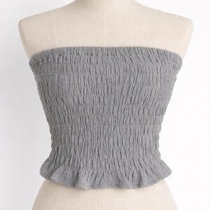 Solai the label // salty air smocked strapless top in dusty blue